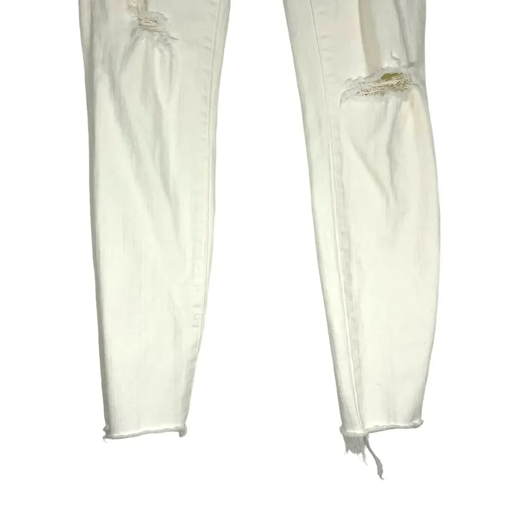 Madewell 9” High Rise Skinny Crop Jeans White Women’s Size‎ 24 Distressed